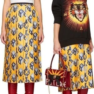 🆕 Gucci GG $1900 Runway Logo Yellow Blue Designer Silk Skirt